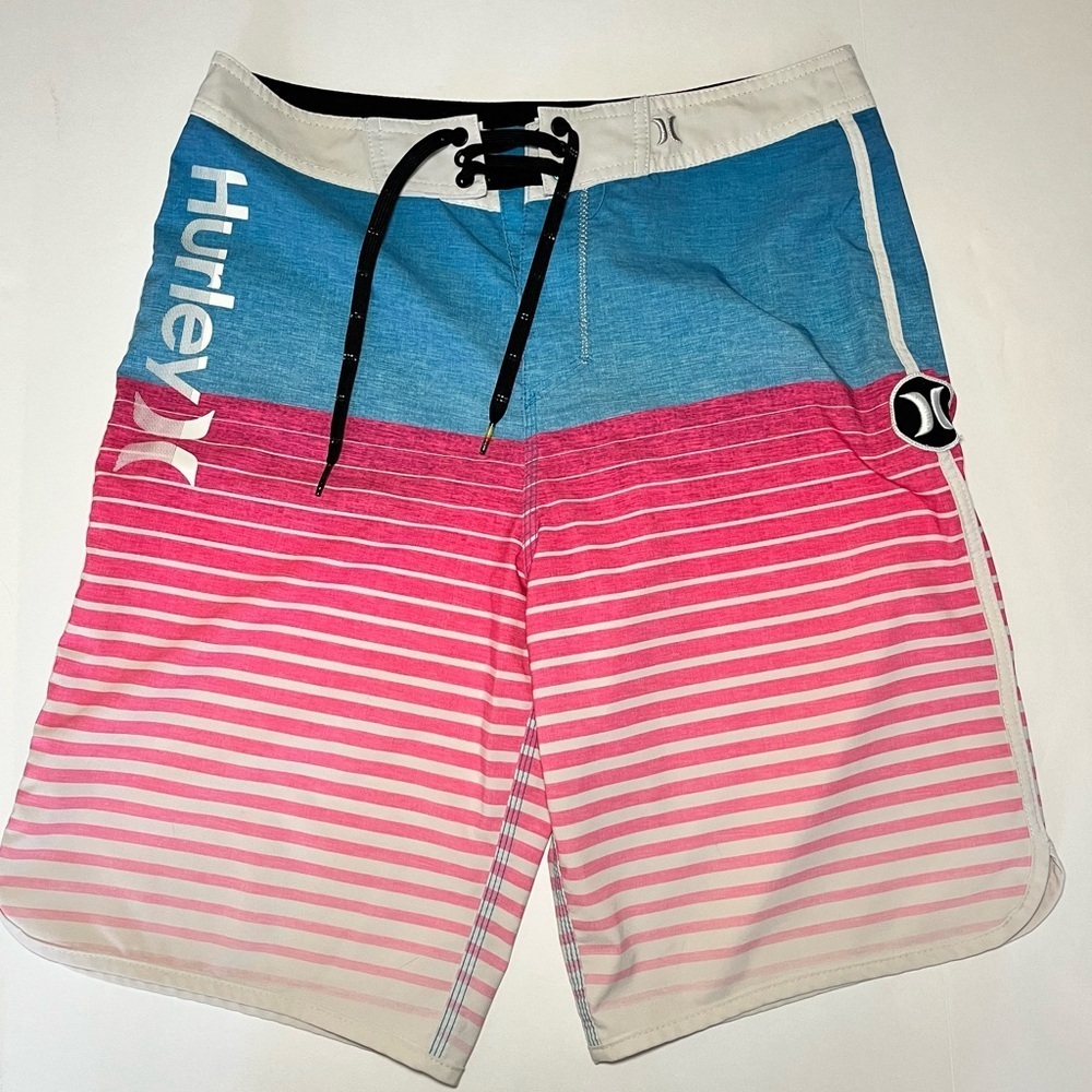 Hurley Men's phantom Striped Blue and Pink Board Shorts Mens sz 30